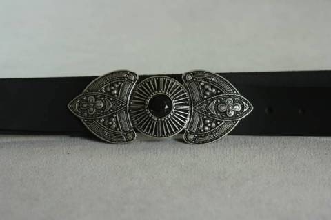 Damengürtel - Antikgürtel - 40 mm 94 - Bild: Lederriemen-Lederfarbe-Anthrazit-Bueffelleder-Massiv-Gepraegt_2